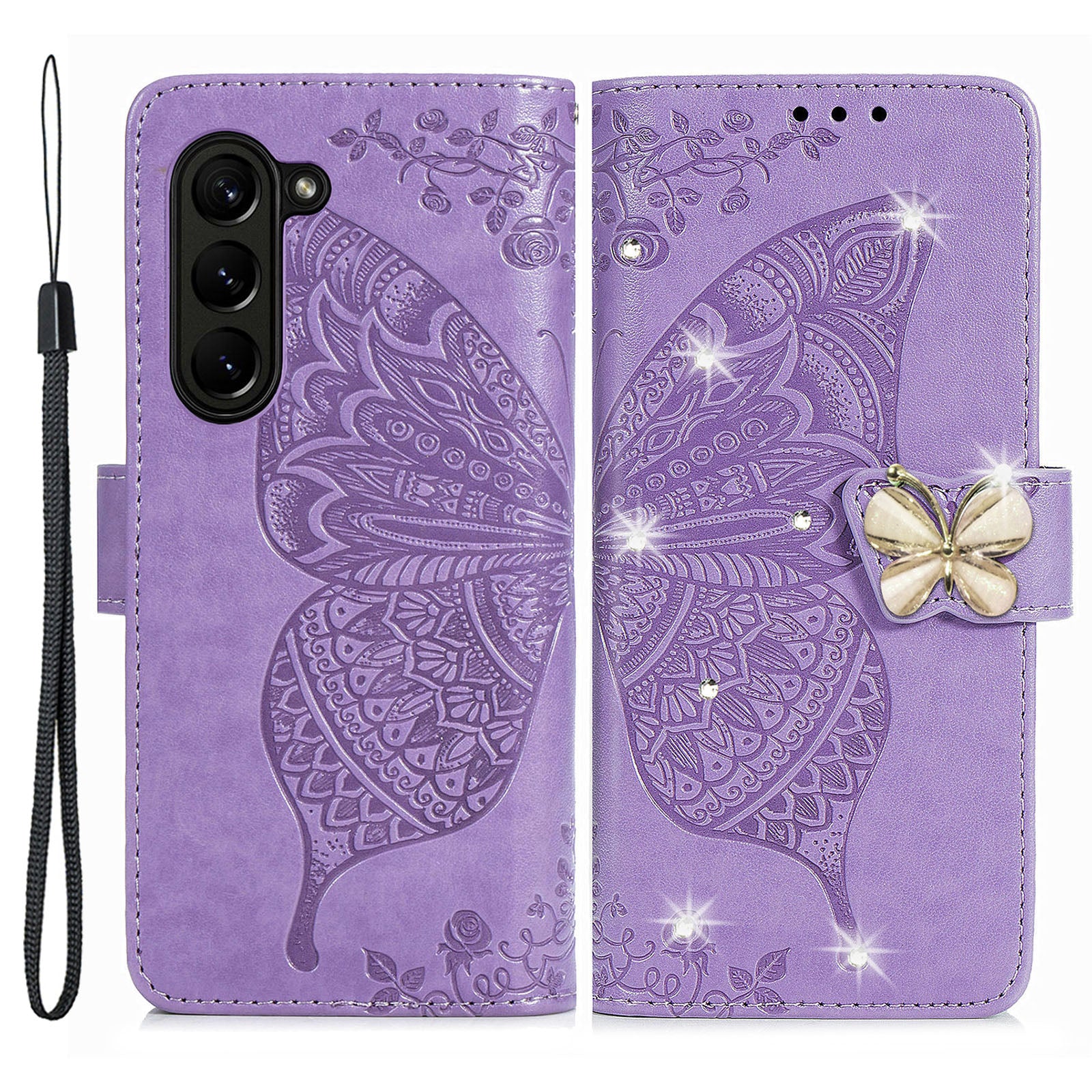 Wallet Phone Case for Samsung Galaxy Z Fold5 5G Butterfly Imprinting Rhinestone Decored PU Leather Flip Cover Wallet Phone Case for Samsung Galaxy Z Fold5 5G Butterfly Imprinting Rhinestone Decored PU Leather Flip Cover